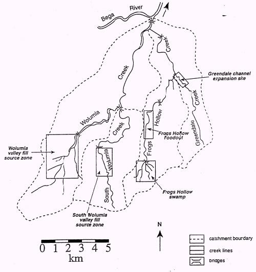 Figure 2.5.3 Identification of sensitive sites in the Wolumla Catchment, based on sediment storage.